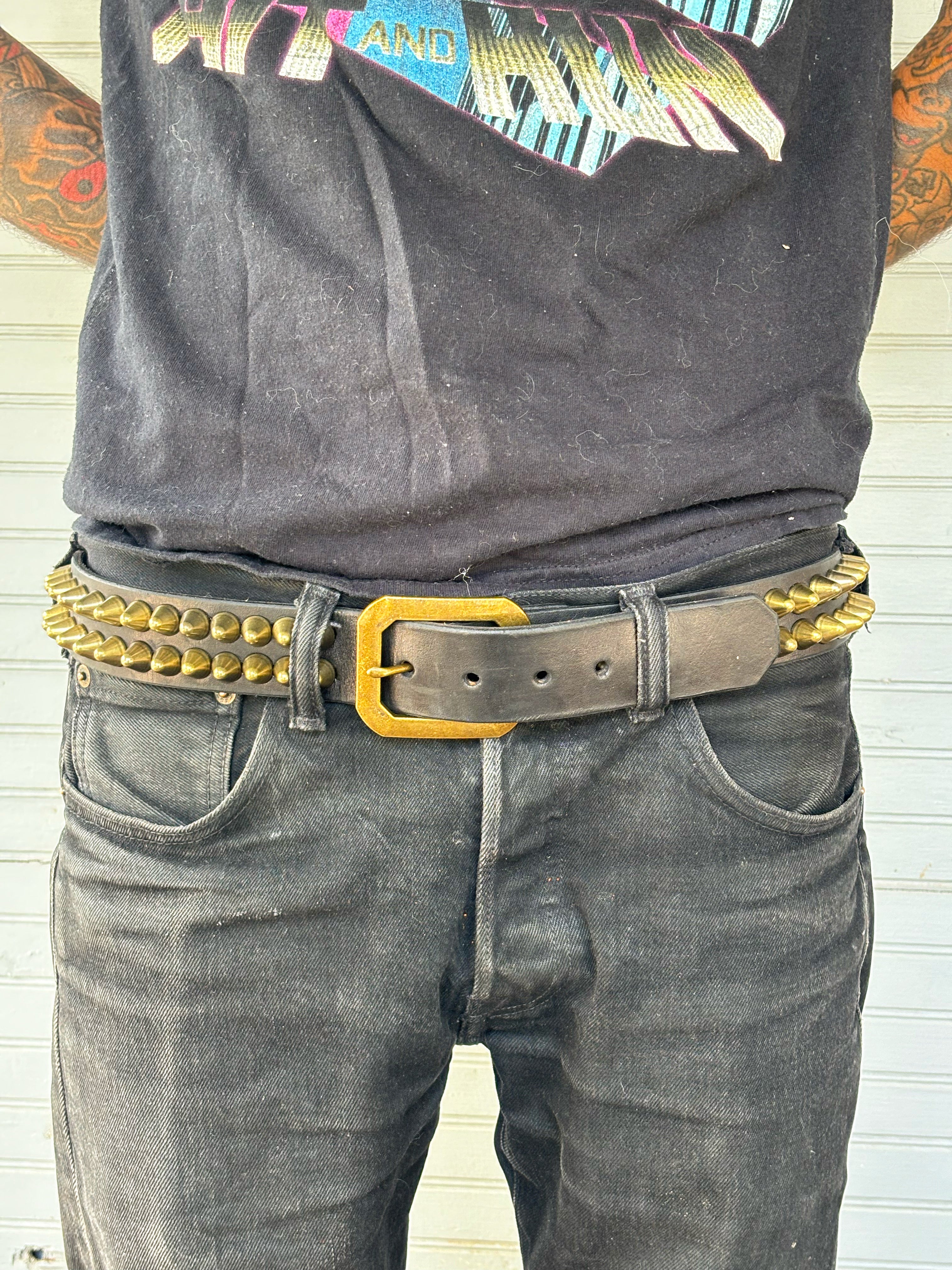 BRASS 77 BLACK LEATHER BELT