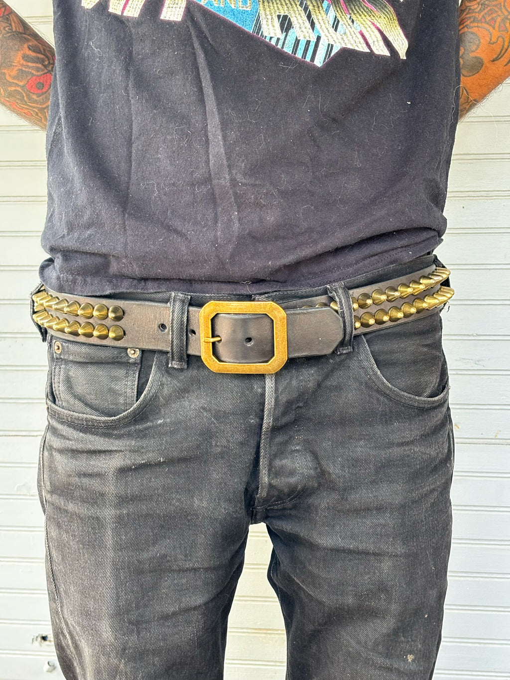 BRASS 77 BLACK LEATHER BELT