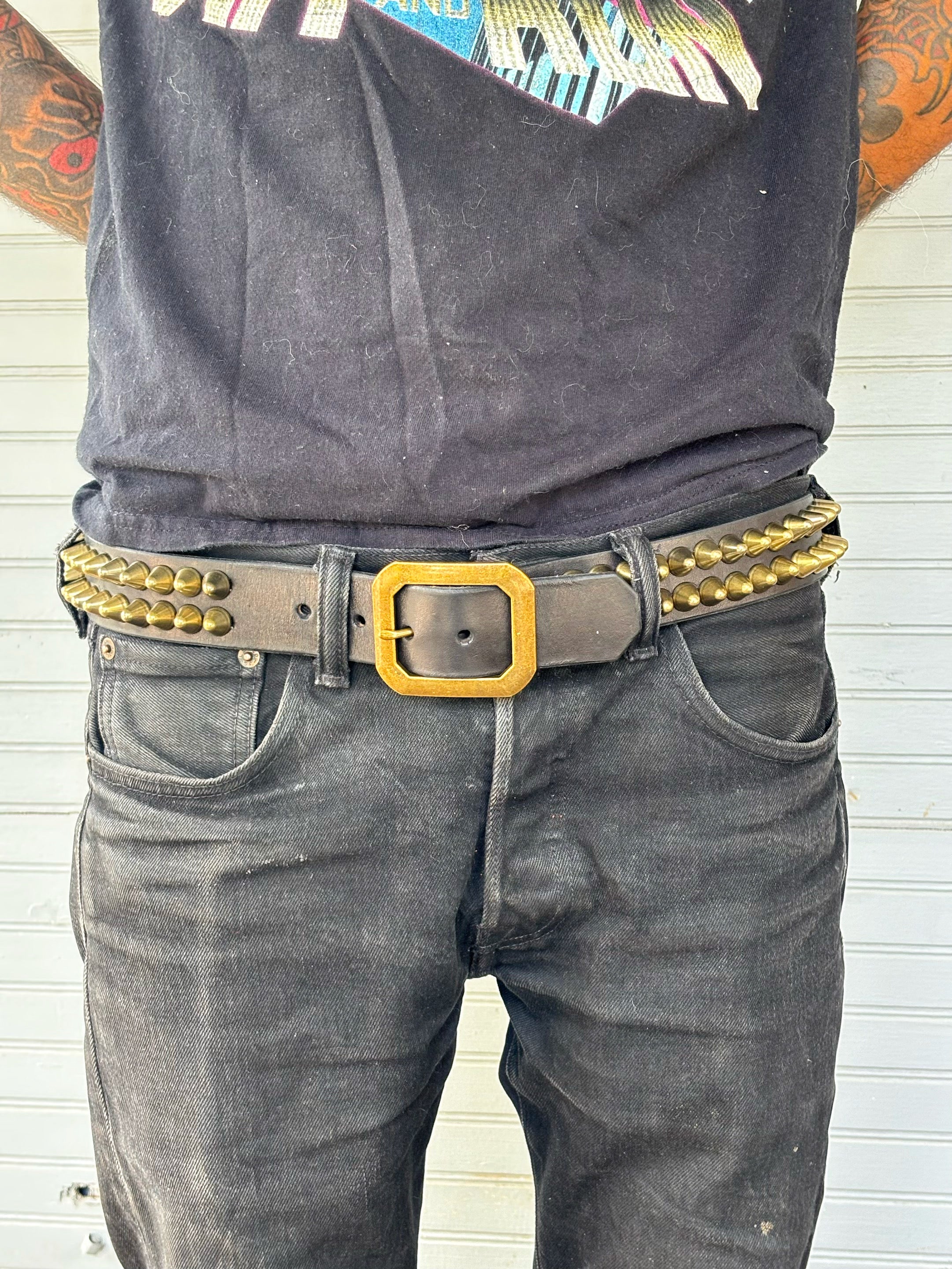 BRASS 77 BLACK LEATHER BELT